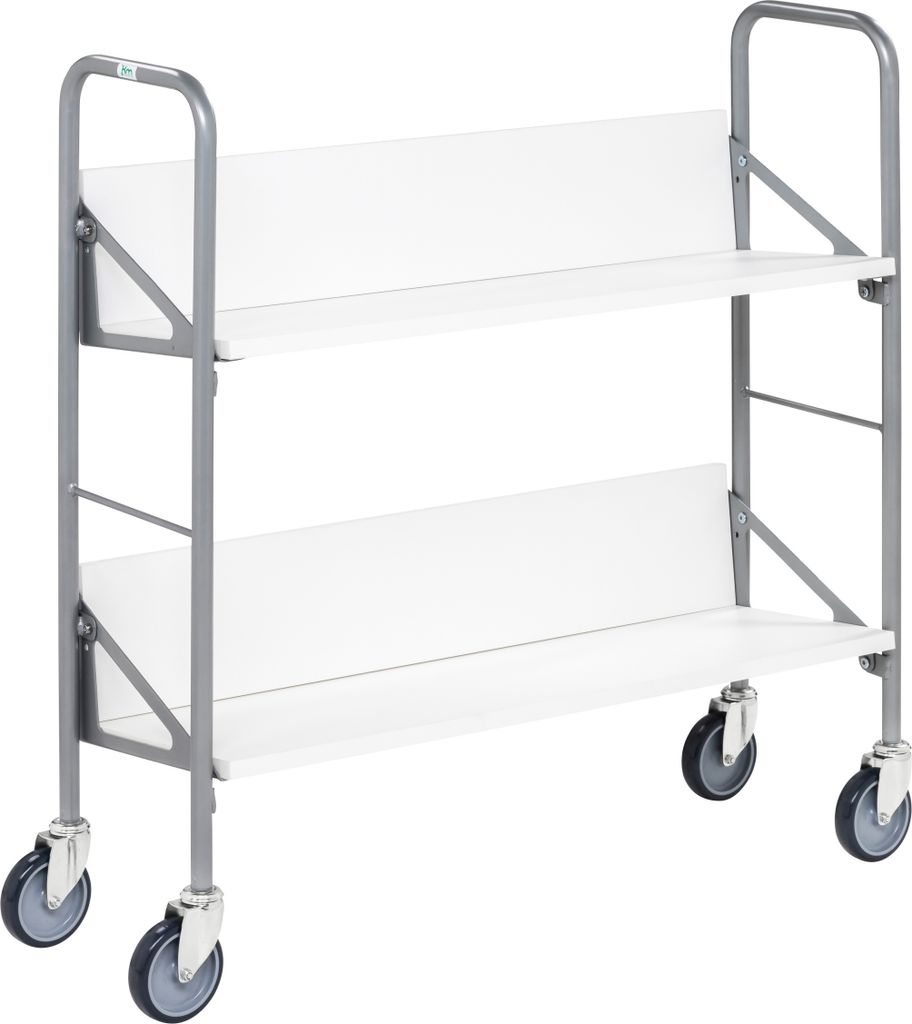 Kongamek Archivwagen in weiß mit 2 schrägen Böden 820x720mm 4 Buchstützen und 50kg Tragkraft