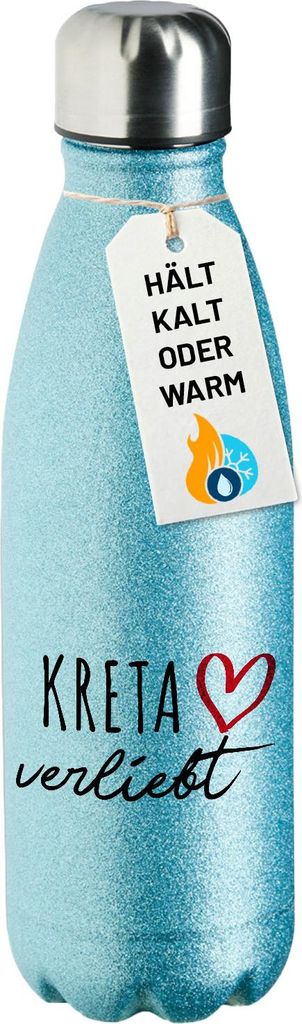 Huuraa Trinkflasche Kreta verliebt 500ml Blue Edelstahl Wasserflasche Trinkflasche Geschenkidee