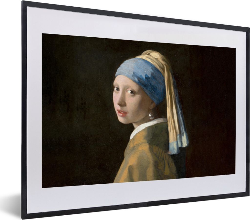 MuchoWow Gerahmtes Poster Mädchen mit Perlenohrring - Gemälde - Alte Meister - Vermeer 40x30 cm - Poster mit Schwarzem Bilderrahmen Wandposter ...
