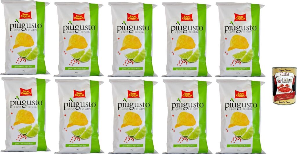 San Carlo Più Gusto Lime e Pepe Rosa Patatine, Limette und Rosa Pfeffer, Kartoffelchips Chips, 10x 150g Beutel + Italian Gourmet polpa 400g