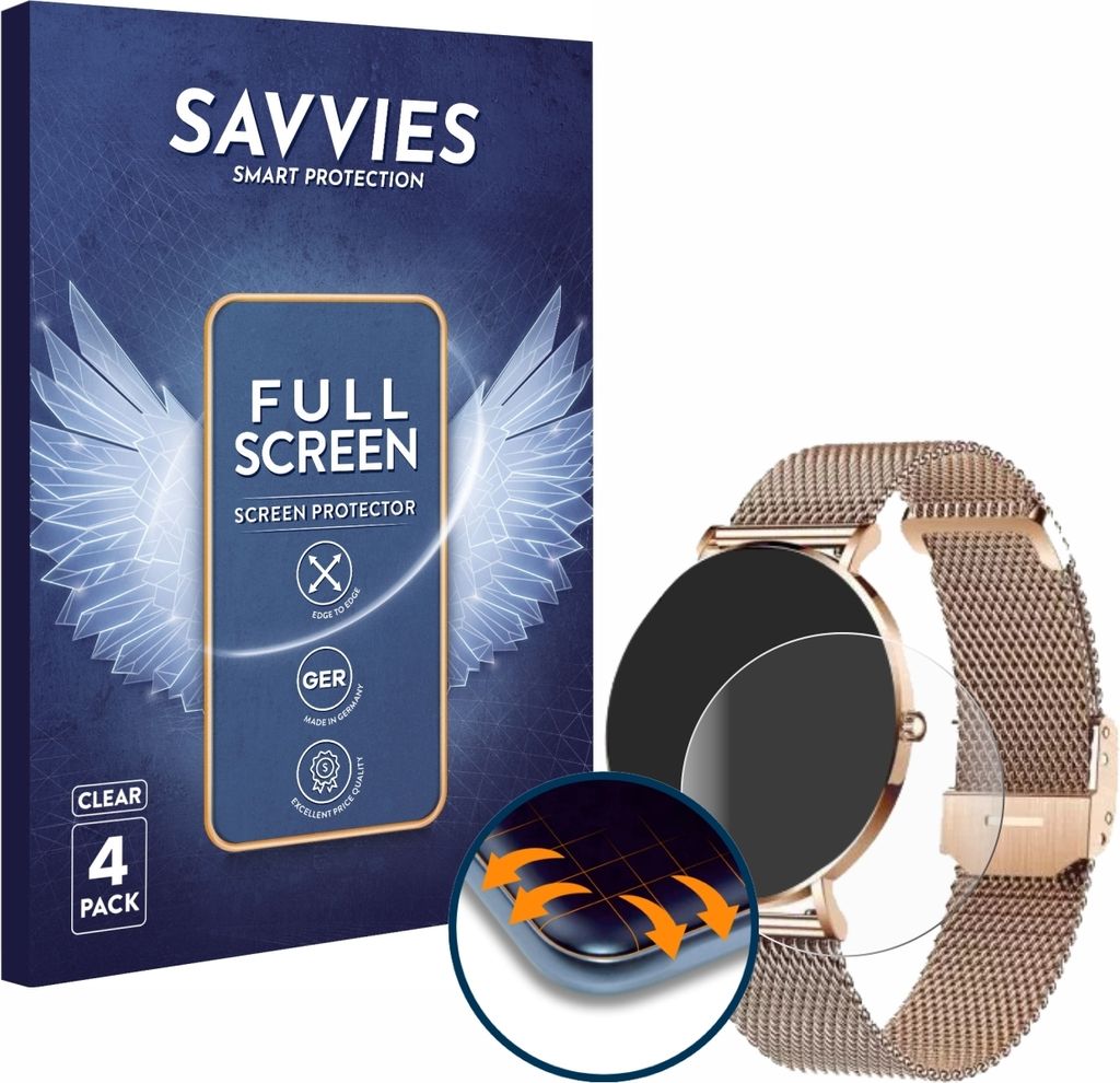 4x Savvies Fullscreen Schutzfolie für Xcoast X-Watch Siona Produktbild 