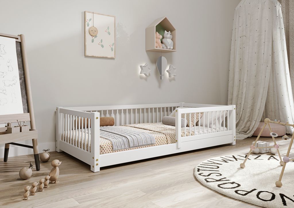 TIMBEE Alfi Kinderbett 90x180cm Bett Weiß Einzelbett Kinder Kiefernholz