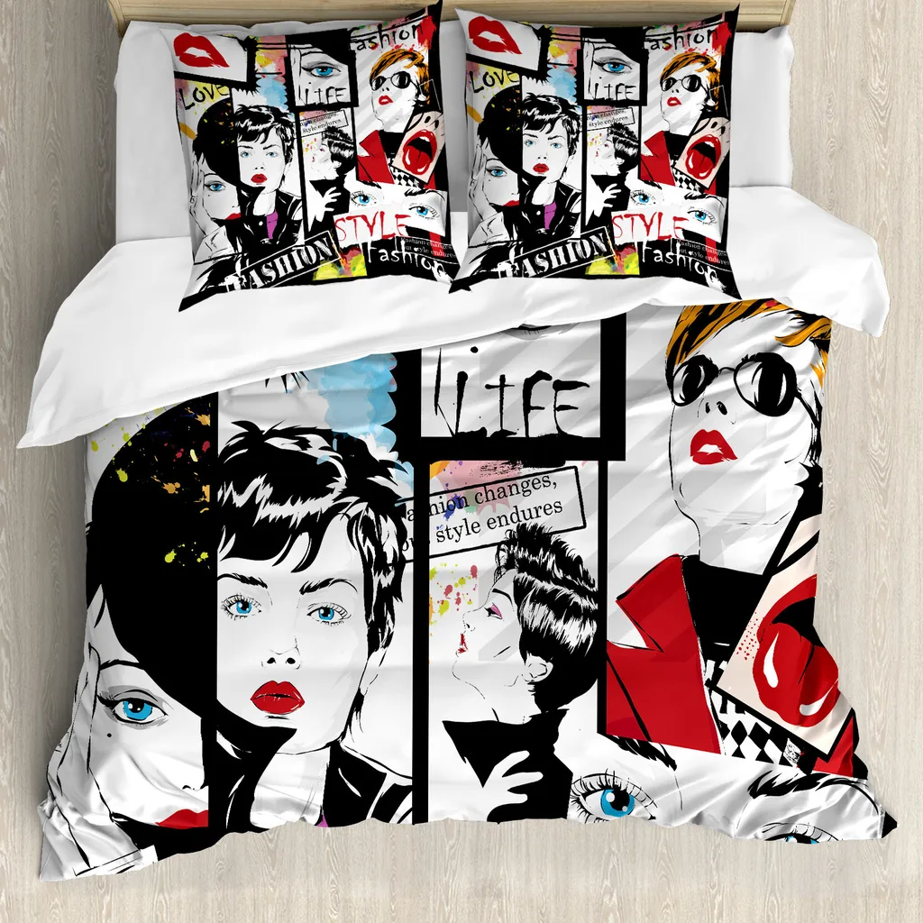 Copripiumino ABAKUHAUS Modern Fashion Ragazza 155x220 Nero Rosso