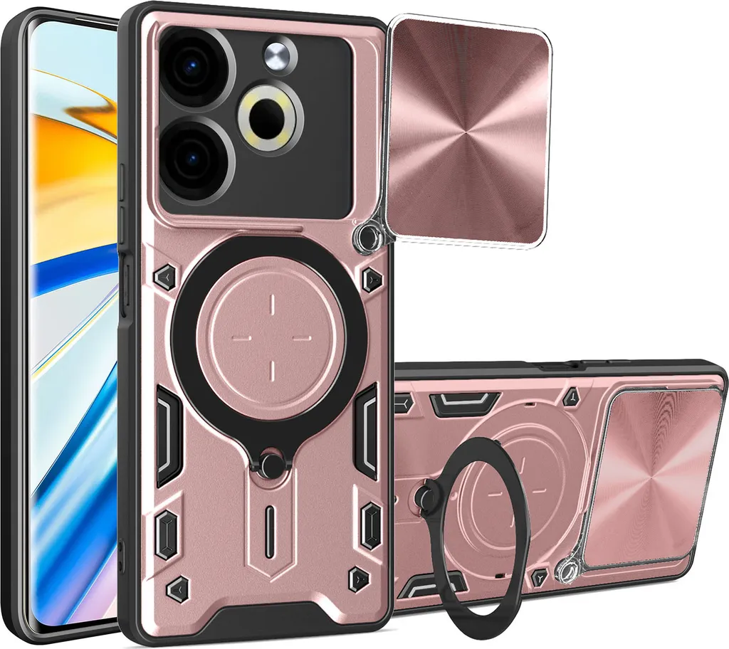 Custodia Antiurto Tecno Pova 6 Neo 4G Rosa - Ring Holder & Cam Cover