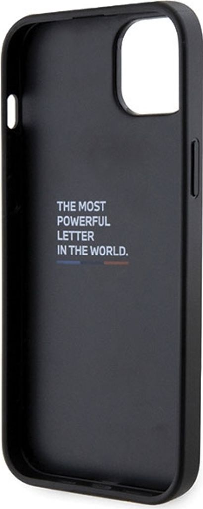 Custodia BMW In Pelle Per IPhone 14 Plus (6,7") – Collezione Leather Stamp, Nero, Rigida Con Bordi Flessibili