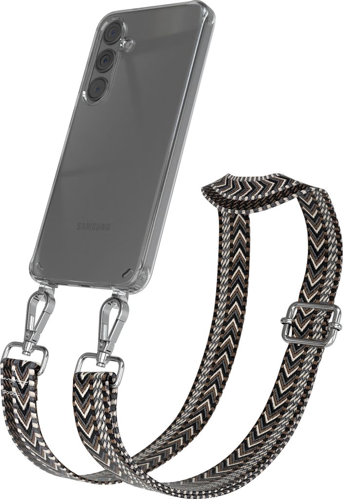 EAZY CASE Handykette - Verstellbarer Trageriemen kompatibel mit Samsung Galaxy S24 Plus, Handykordel mit transparenter Silikon-Hülle, Band in Grau