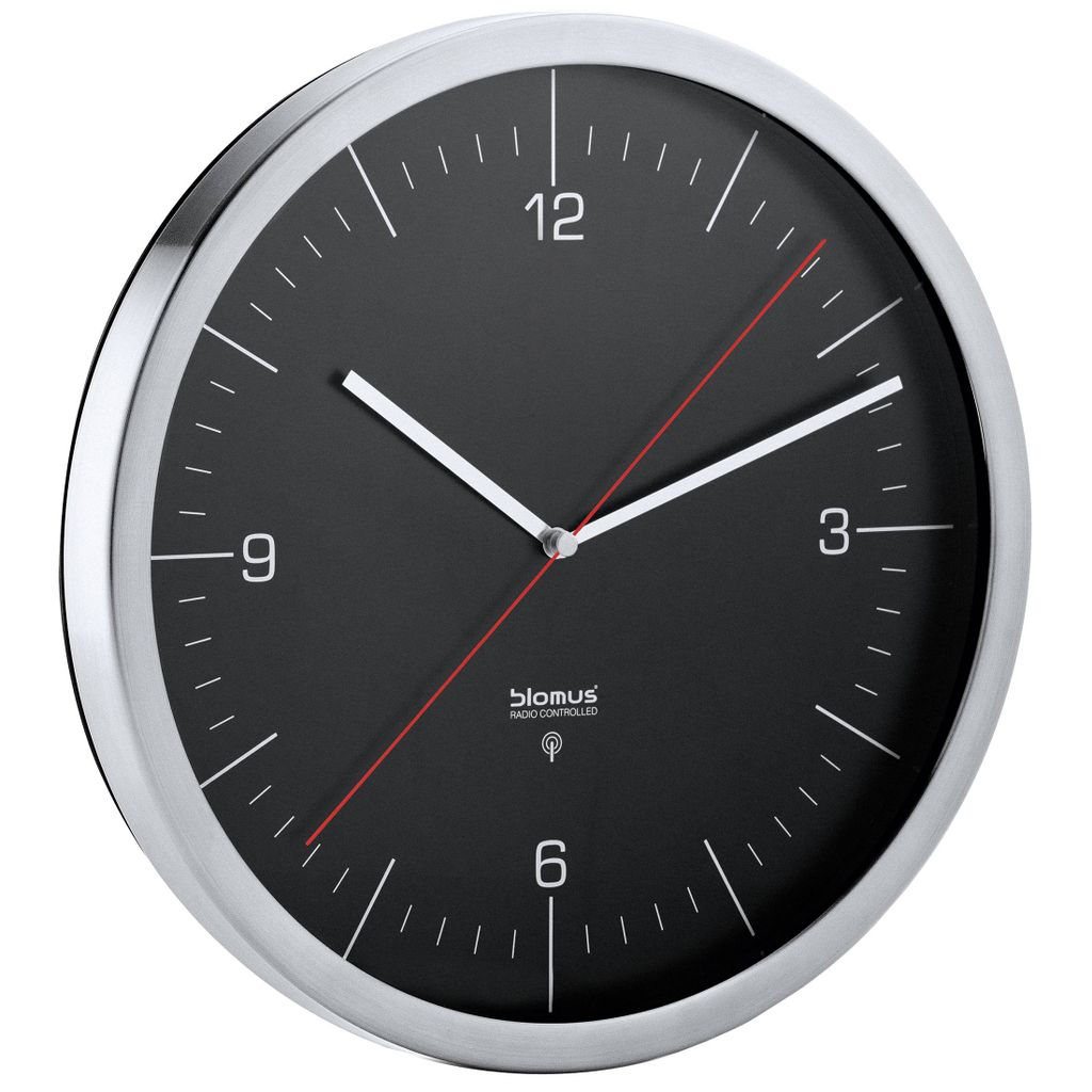 Blomus Wanduhr Funk CRONO Edelstahl matt mit Klarglas kombiniert Funkuhr