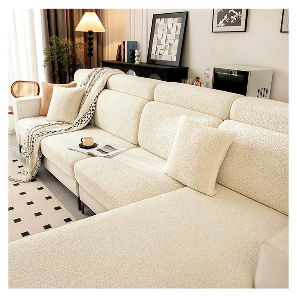 Plüsch-Sofa-Sitzkissenbezug für Rückenlehne 4 3 2 1 Sitzer Stretch Couch Sitzkissen Bezüge L U-Form Chaiselongue Sofa Sitzbezug (Chaise Cover L...