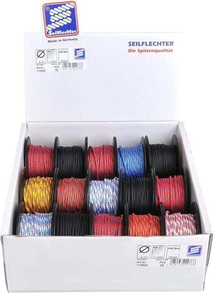 Minicord Novoleen, 2mm, 10m, geflochten, sortiert, 255 daN