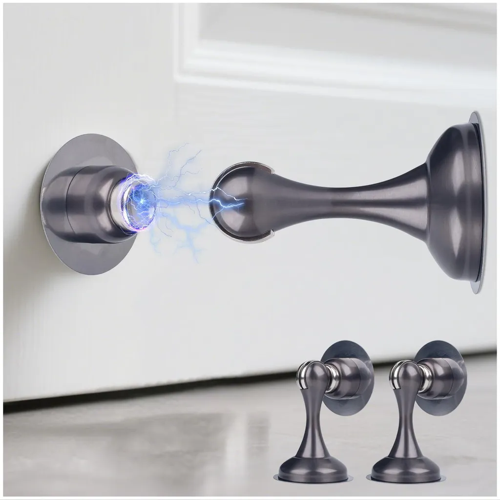 Butée de porte magnétique grise anti-claquement pose sans perçage