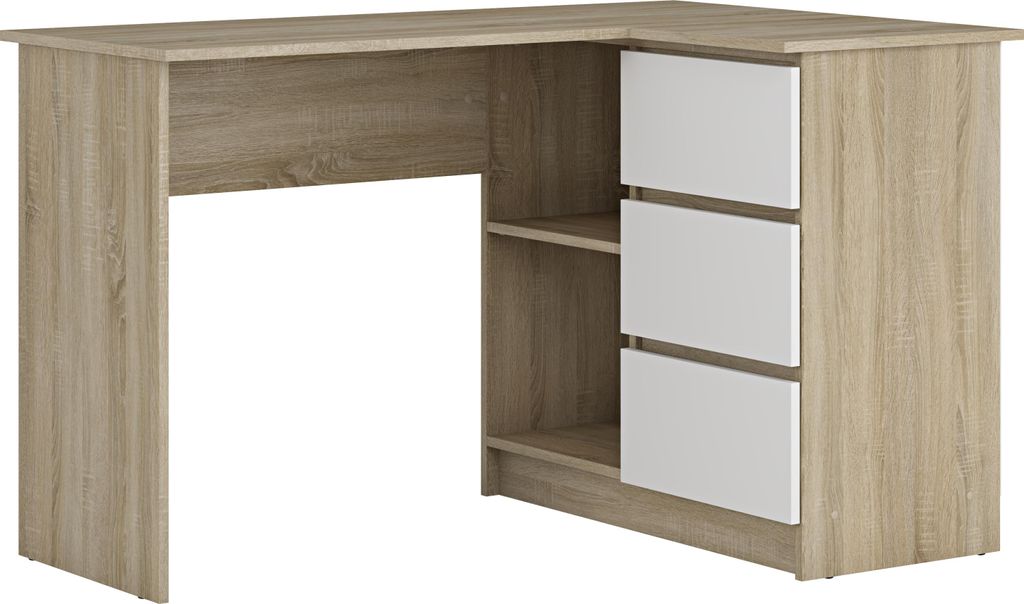 Bureau d'angle Chêne Sonoma & Blanc | Bureau informatique Image du produit 