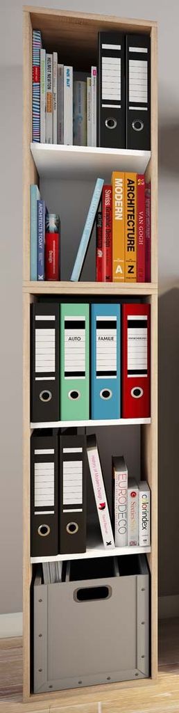 VCM Holzregal stehend | platzsparender Aktenschrank | Maße ca. H. 184 x B. 35 x T. 37 cm | Elegantes Regal | Büroregal – Lona I 5f