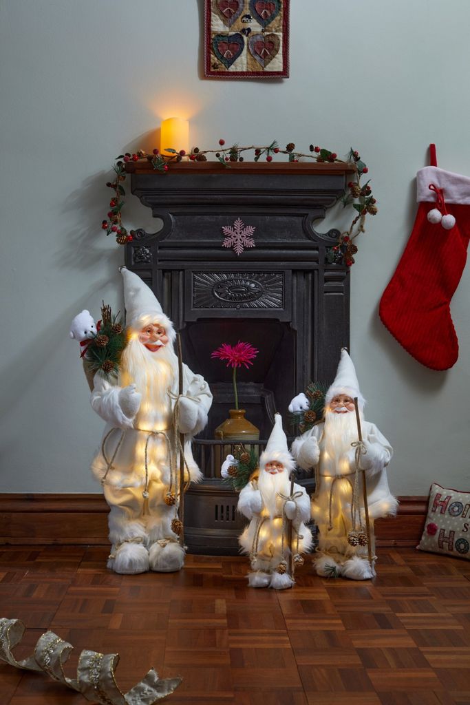 3er Set LED Deko Figur Weihnachtsmann creme warmweiß mit Produktbild 