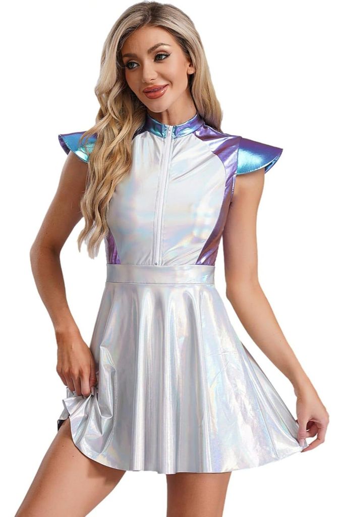Damen Alien Kostüm Space Girl Metallic Gr 3XL Kleid mit Produktbild 