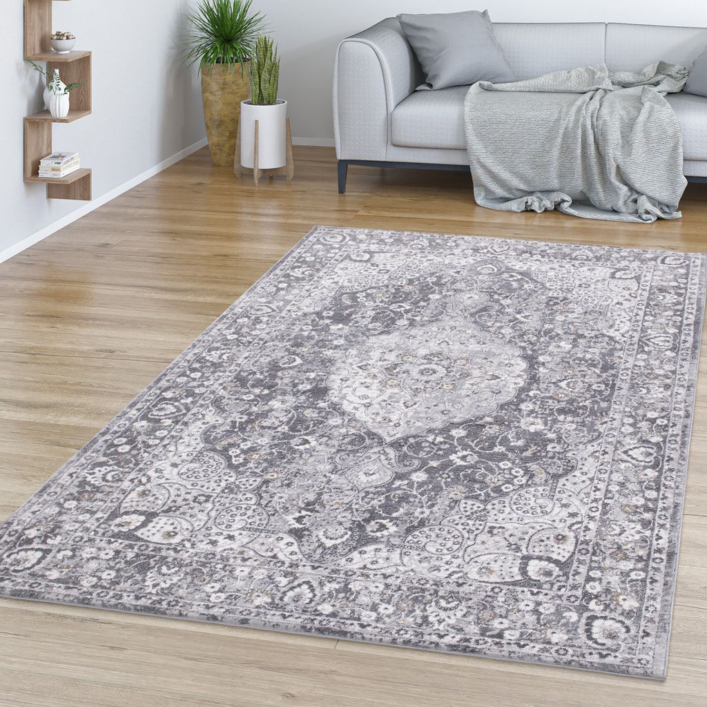 TT Home Wohnzimmer Teppich Kurzflor Used Look Umrandung Ornamente Orientalisches Design Größe 120x170 cm