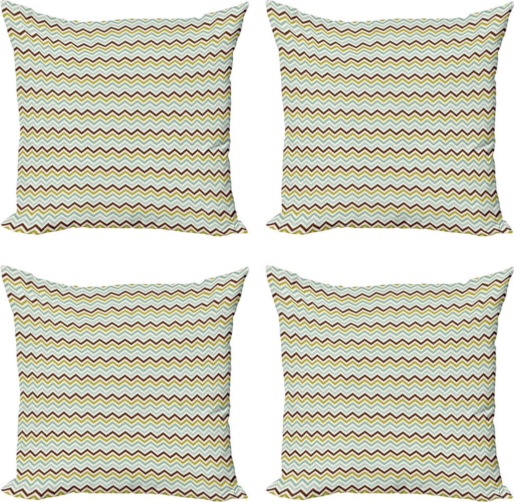 ABAKUHAUS Winkel Kissenbezug Set (4 Stück), Pixel Shaped Zigzag, Moderner Doppelseitiger Digitaldruck, 40 cm x 40 cm, Olivgrün Seafoam