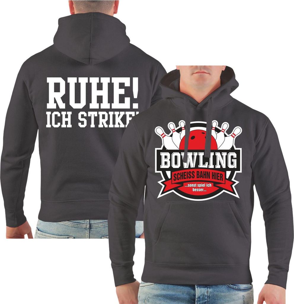 Herren Kapuzenpullover Bowling lustiges Motiv mit Pins und Strikes