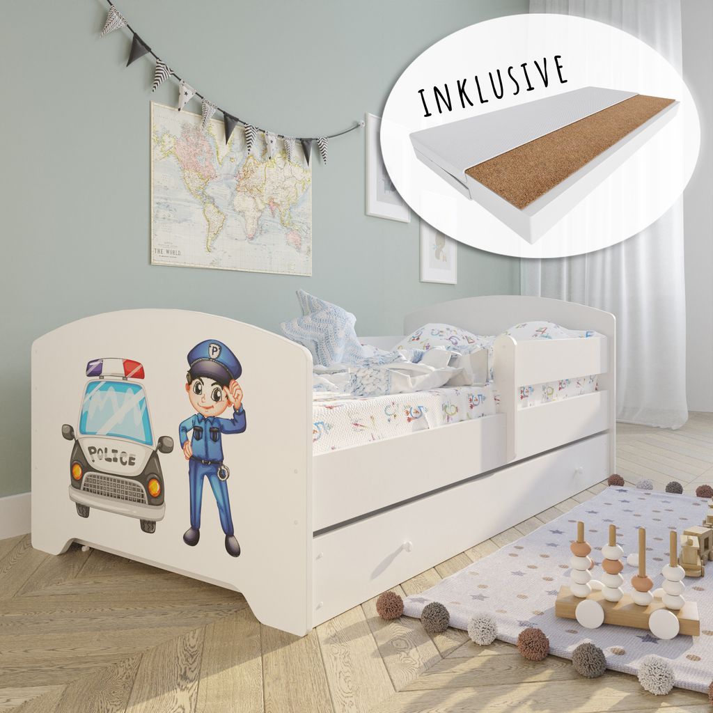 Kids Collective Kinderbett 70x140 / 80x160 Komplett Set inkl. Matratze, Lattenrost, Schublade & Rausfallschutz | Einzelbett für Kinder von 2 – 1...