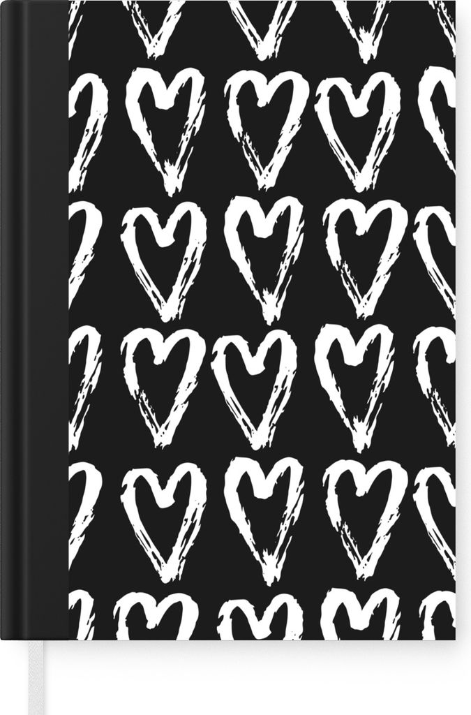 MuchoWow Notizbuch Tagebuch Haushaltsbuch Notebook A5 Herz - Schwarz - Weiß - Muster - Notizblock - Notizheft - Notebook - Schreibblock - Papier