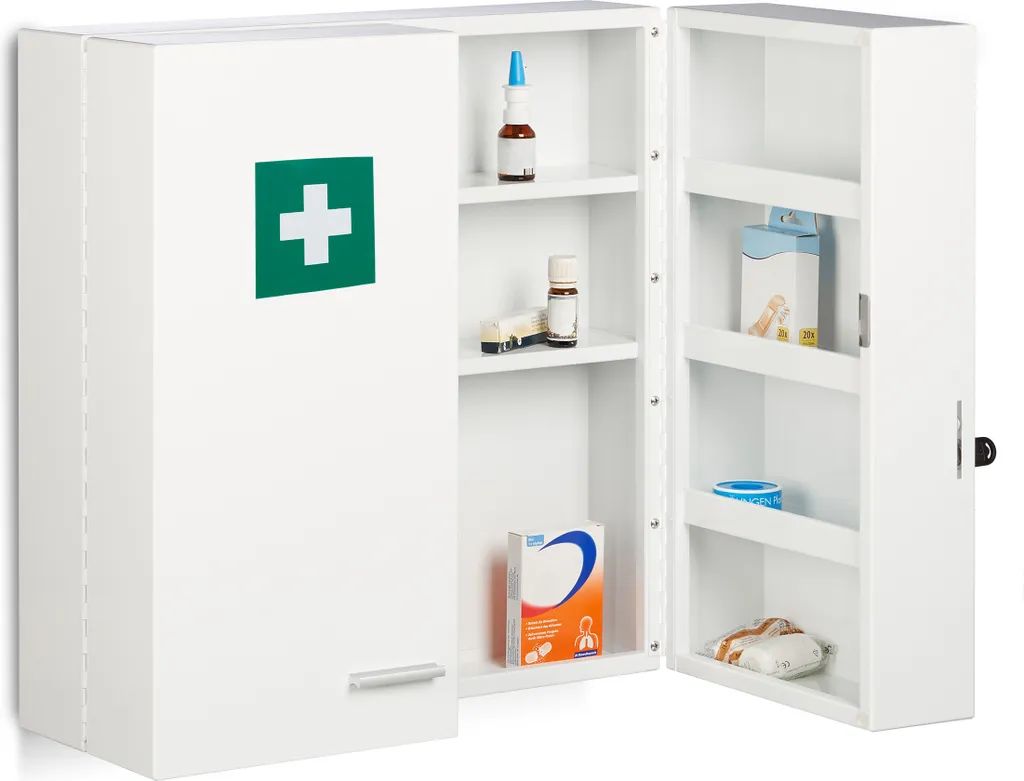Relaxdays Armoire à pharmacie verrouillable en acier blanc 35x30x12 cm