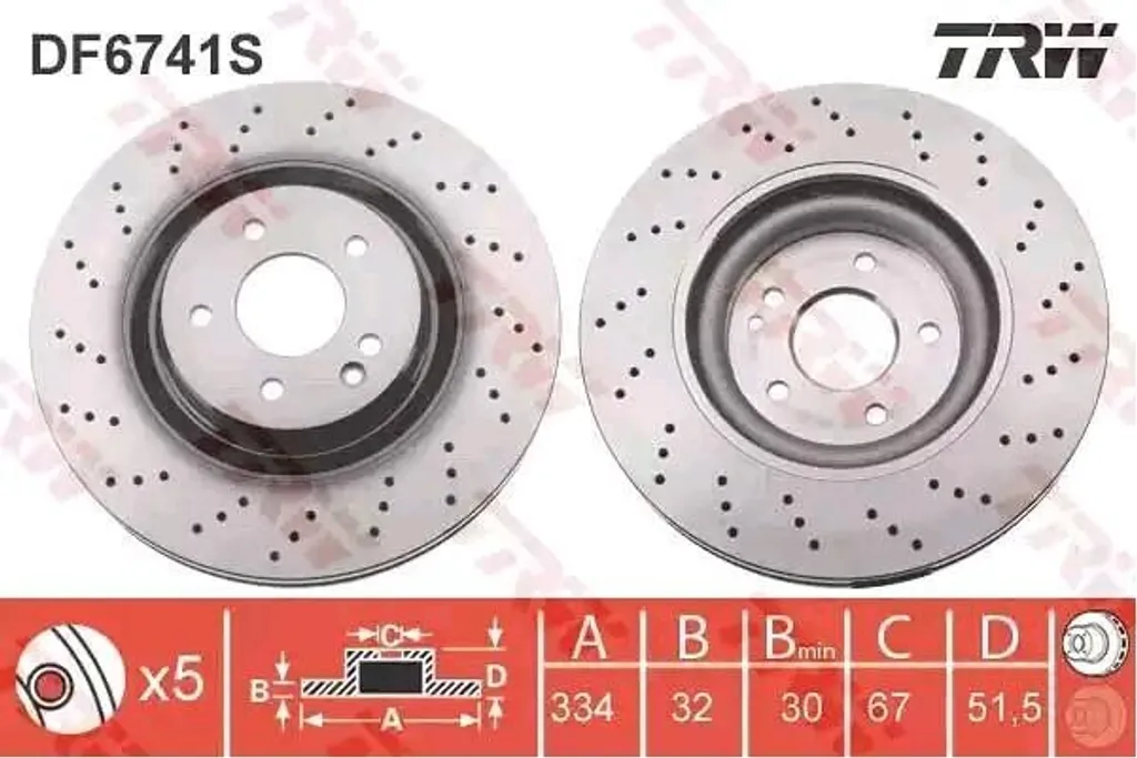 Disque de frein 334mm haute performance TRW DF6741S carbone