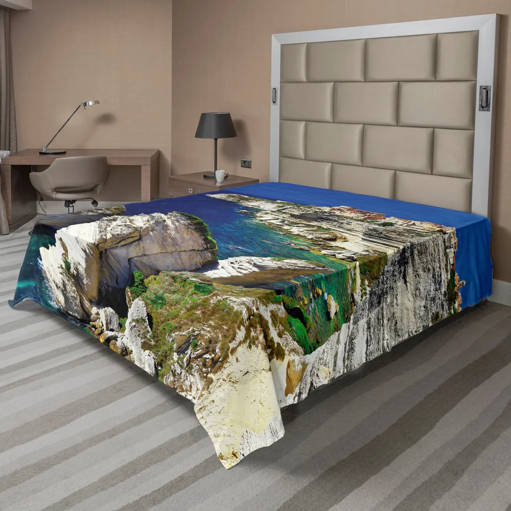 Lenzuolo Decorativo 260x228 Scogliere Corsica ABAKUHAUS - Blu e Beige