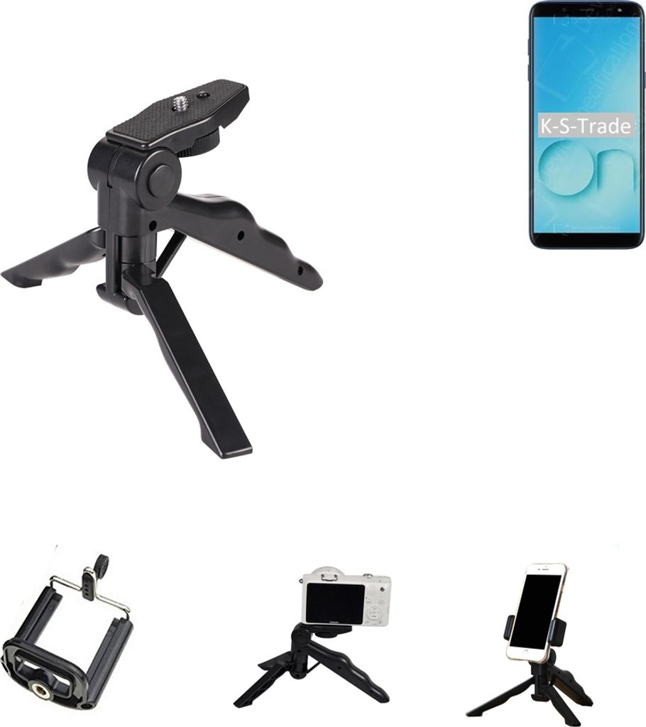 K-S-Trade Stativ Tisch-Ständer Dreibein Handy-Stativ Ständer kompatibel mit Samsung Galaxy On6 Mini-Stativ Smartphone Tripod Handy-Stativ aus