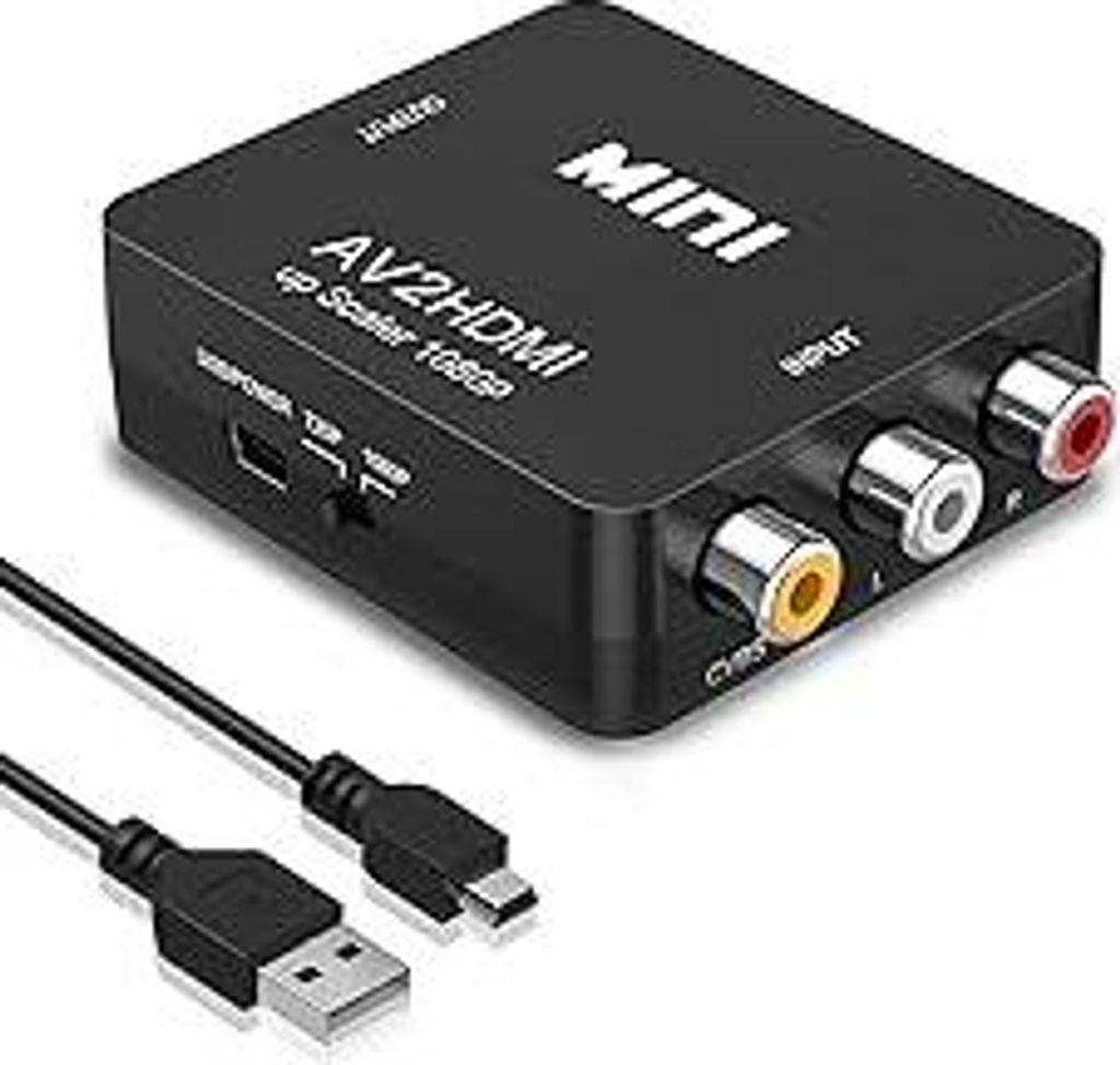RCA auf HDMI Konverter, 1080P RCA Composite CVBS AV zu HDMI Video Audio Konverter Adapter für PS2/ Xbox/SNES/VHS/VCR Videorecorder DVD, Unterstüt...