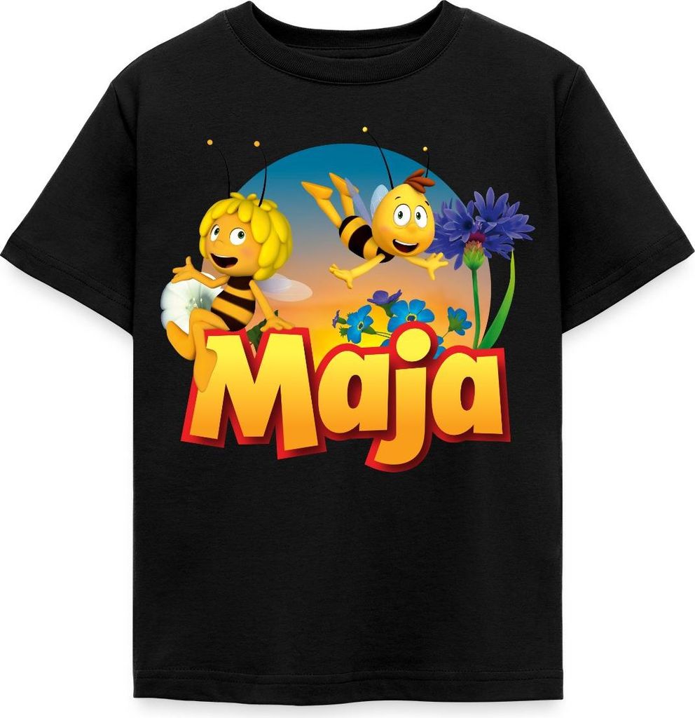 Spreadshirt Biene Maja Zusammen mit Willi Kinder T-Shirt, 122/128 (7-8 Jahre), Schwarz