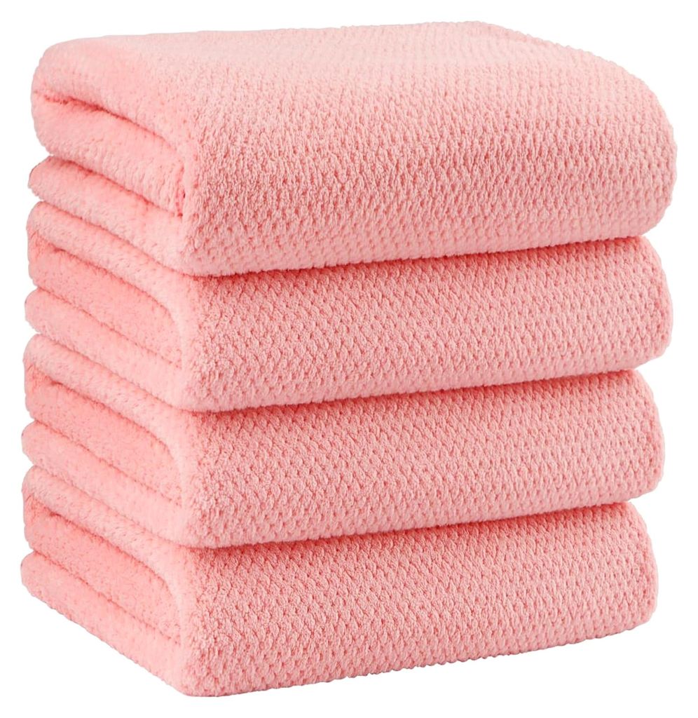 Badetuch Set 4 Stück, Mikrofaser Ultra Weich und Hochsaugfähig, Leicht und Schnell Trocknend für Körper, Sport, Yoga, SPA, Fitness, Rosa