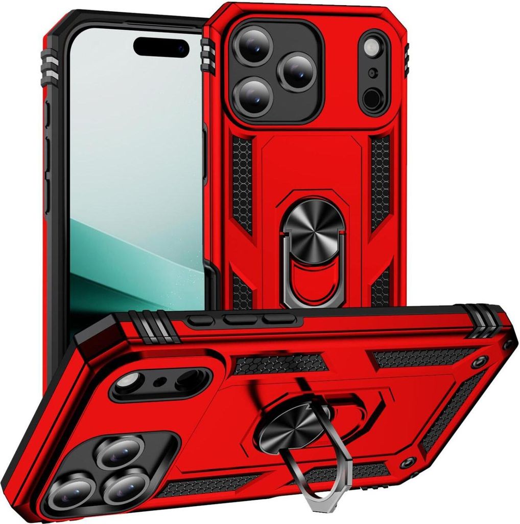 Mobigear Armor Ring iPhone 17 Pro Hülle Hardcase Backcover Stoßfest mit Ringhalter - Rot