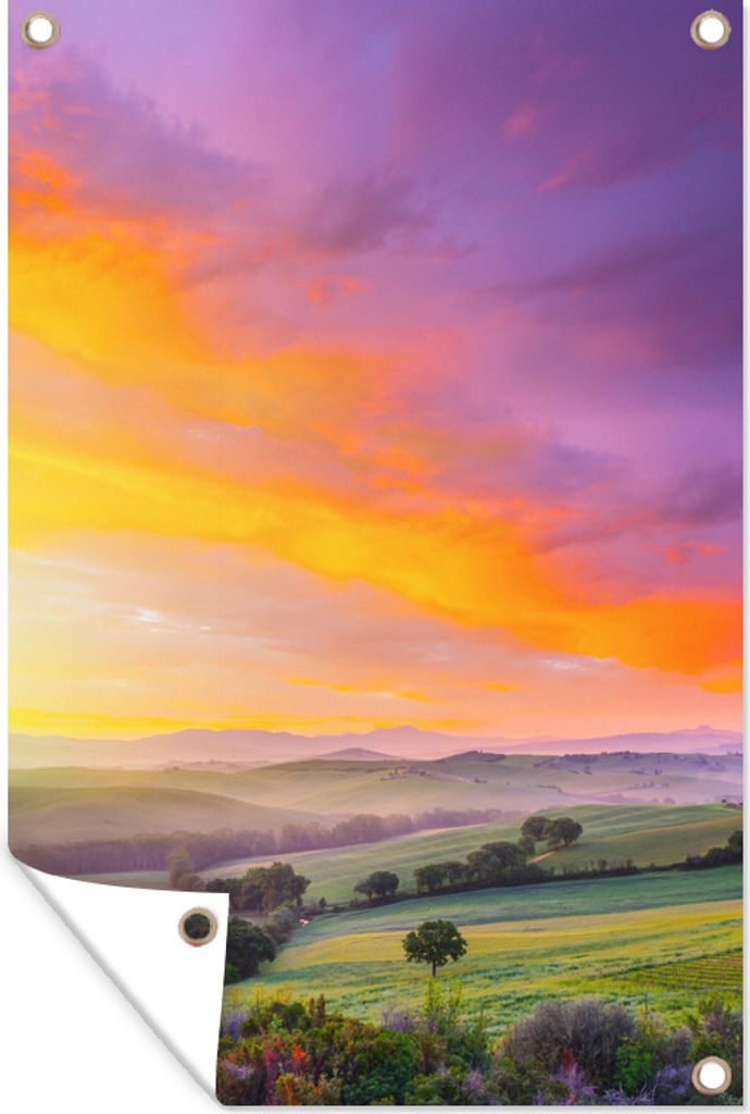 MuchoWow 80x120 cm Outdoor-Poster Gartendeko Sichtschutz Garten Poster für den Garten Toskana - Landschaft - Farbenfroh
