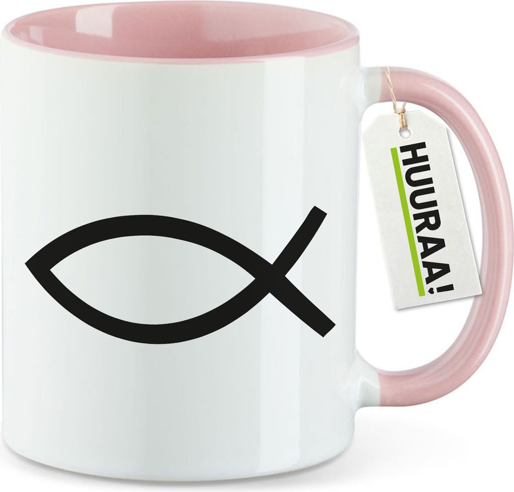 Huuraa Kaffeetasse Fische Symbol 330ml Rosa Keramik Kaffeebecher Geschenkidee