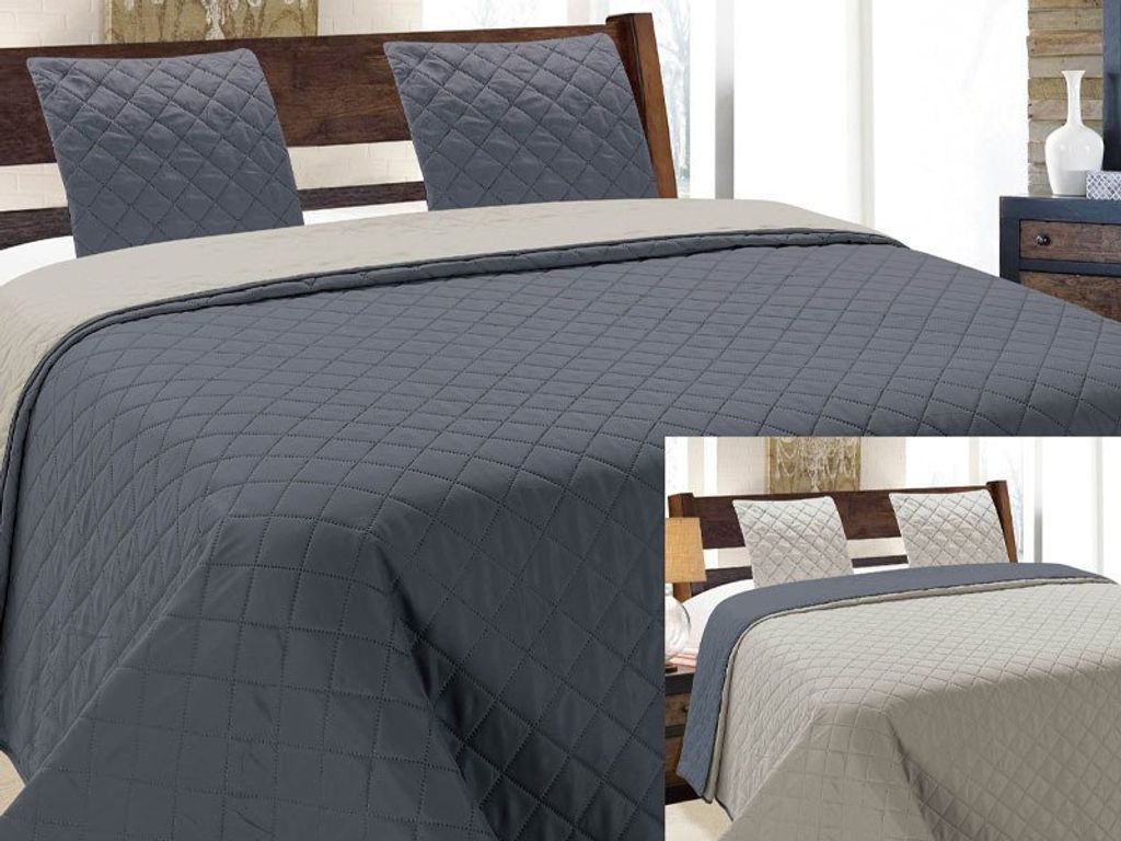 Zweiseitige Tagesdecken Vigo II Dunkelgrau- Silber 10- Ohne Kissenbezüge 220x240