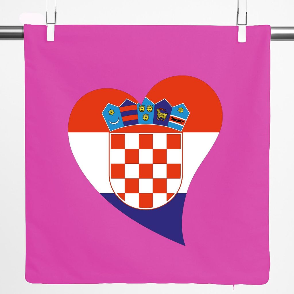 Huuraa Kissenbezug Kroatien Flagge Herz 40x40cm Fuchsia Baumwolle Dekokissenbezug Geschenkidee