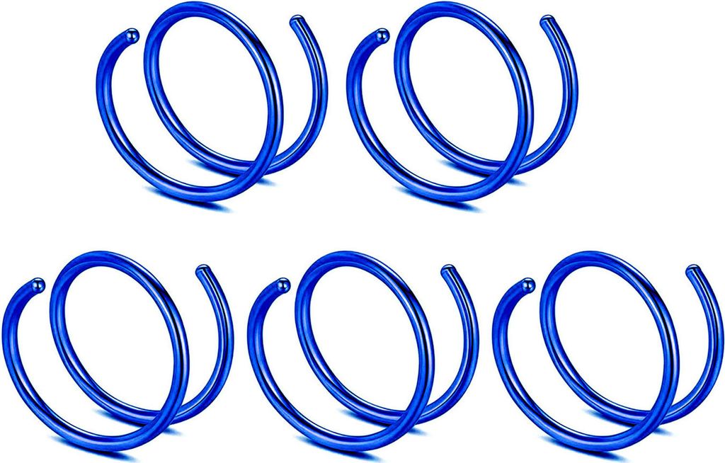 5 Stück Nasenringe, einzelnes Piercing, glänzend, dünn, Galvanisierung, All-Match-Dekoration, Edelstahl, für Damen und Herren, doppelte Spirale...