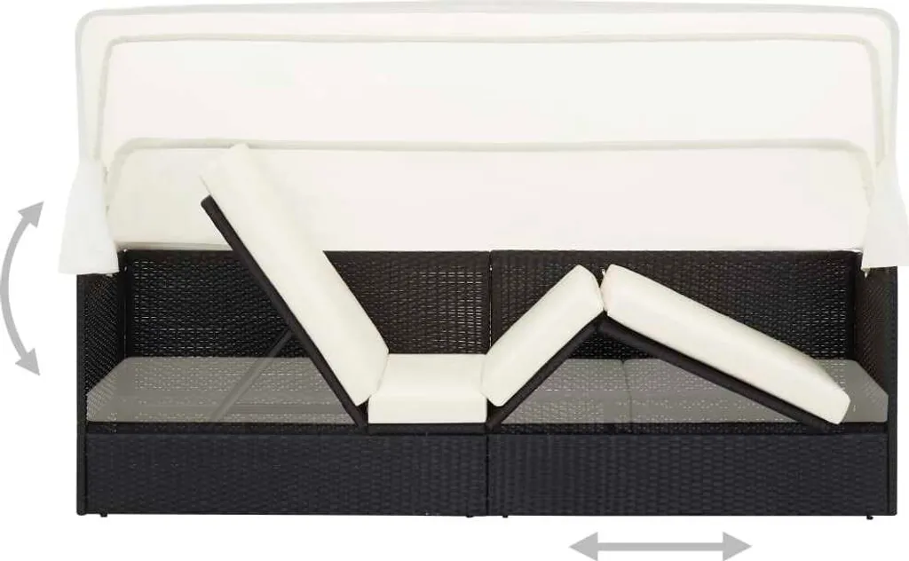 Bain de soleil avec auvent rétractable en rotin synthétique noir vidaXL