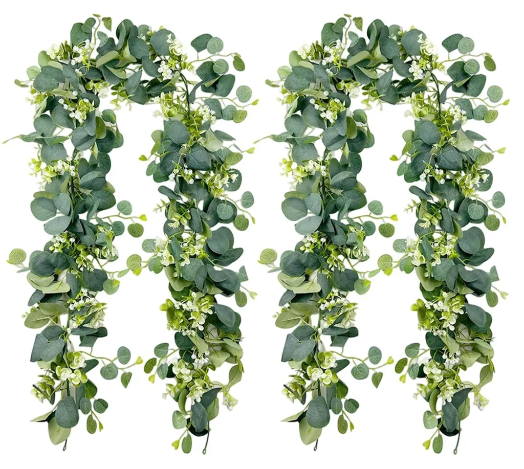 Lot de 2 Guirlandes d'Eucalyptus Artificiel 1,75m Vert en Plastique