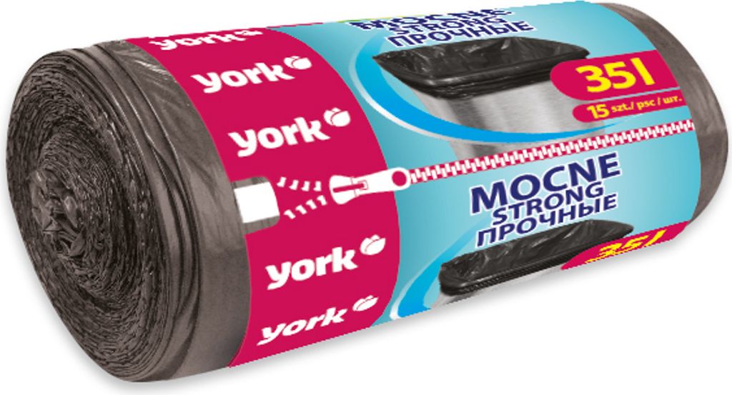 York Worki na Śmieci Mocne i Wytrzymałe Czarne 35L 15 Sztuk Zdjęcie produktu 
