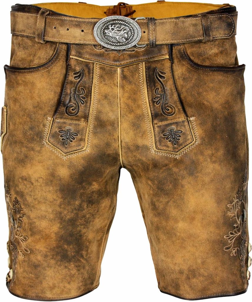 MADDOX Kurze Herren Lederhose "Mandlach" mit Gürtel | Camel Produktbild 