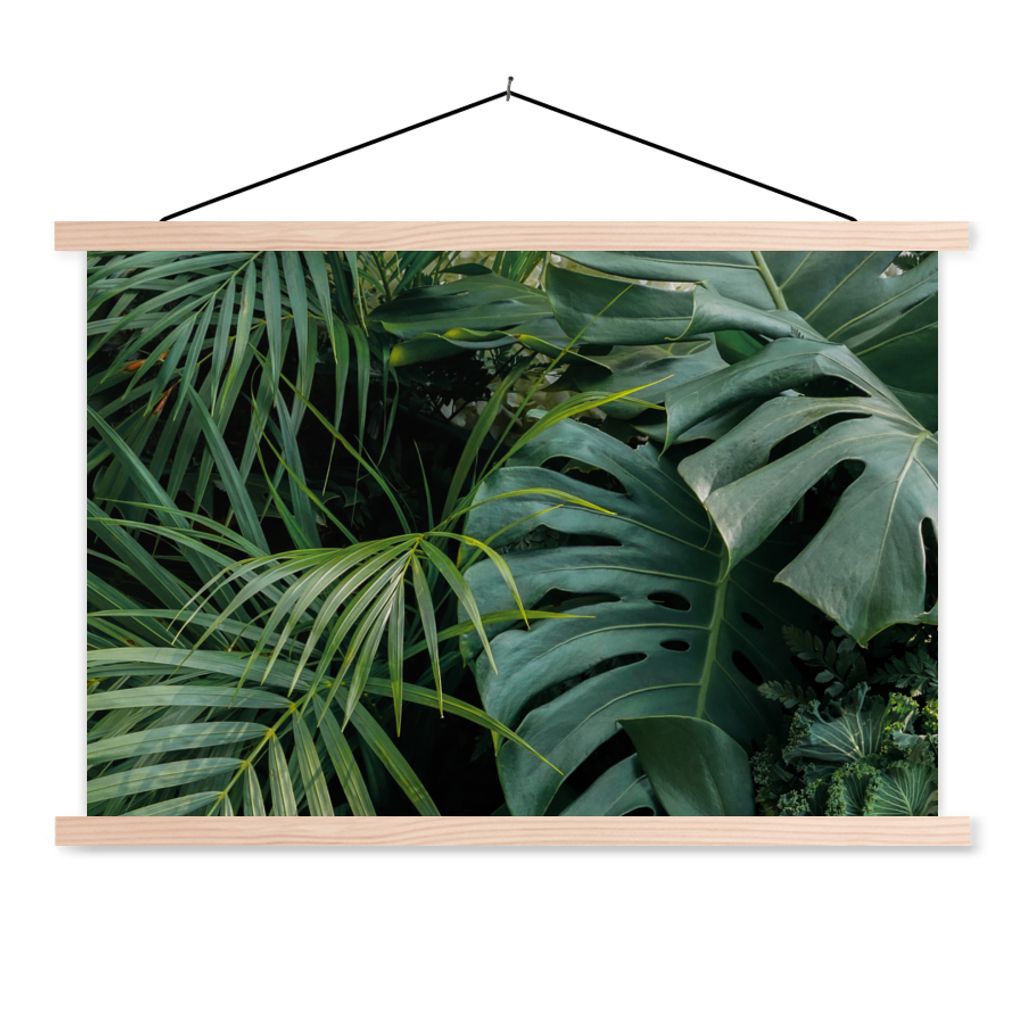 MuchoWow Textilposter Pflanzen - Dschungel - Blätter - Tropisch 120x80 cm mit holzfarbenen Rahmen - Aufhängeset