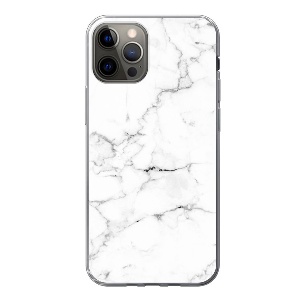 MuchoWow Handyhülle Schutzhülle Hülle für iPhone 13 Pro Marmor - Weiß - Grau - Luxus - Marmoroptik - Strukturiert Silikon Softcase Handy Hü...