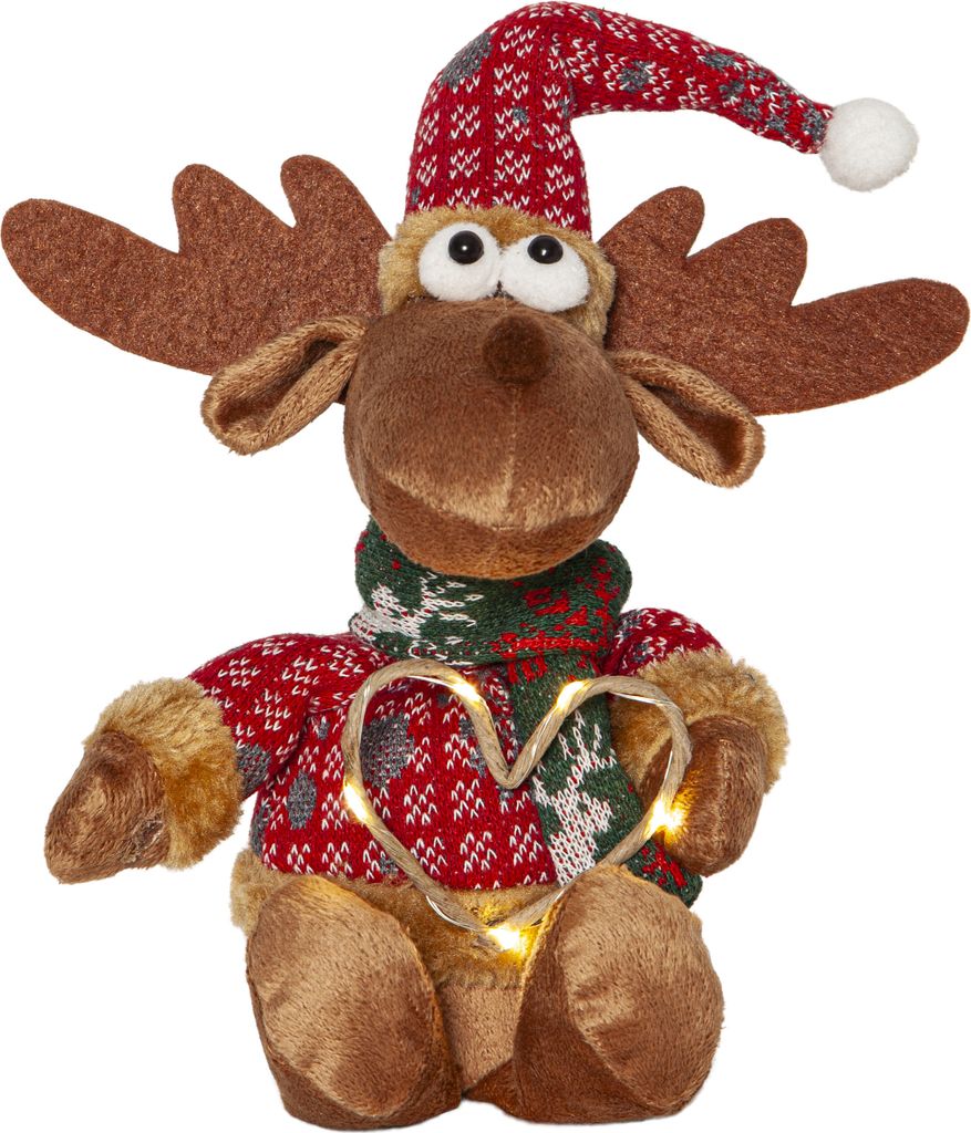 LED Plüschtier Joylight Deko-Figur mit LED Herz Elch warmweiß H 21cm