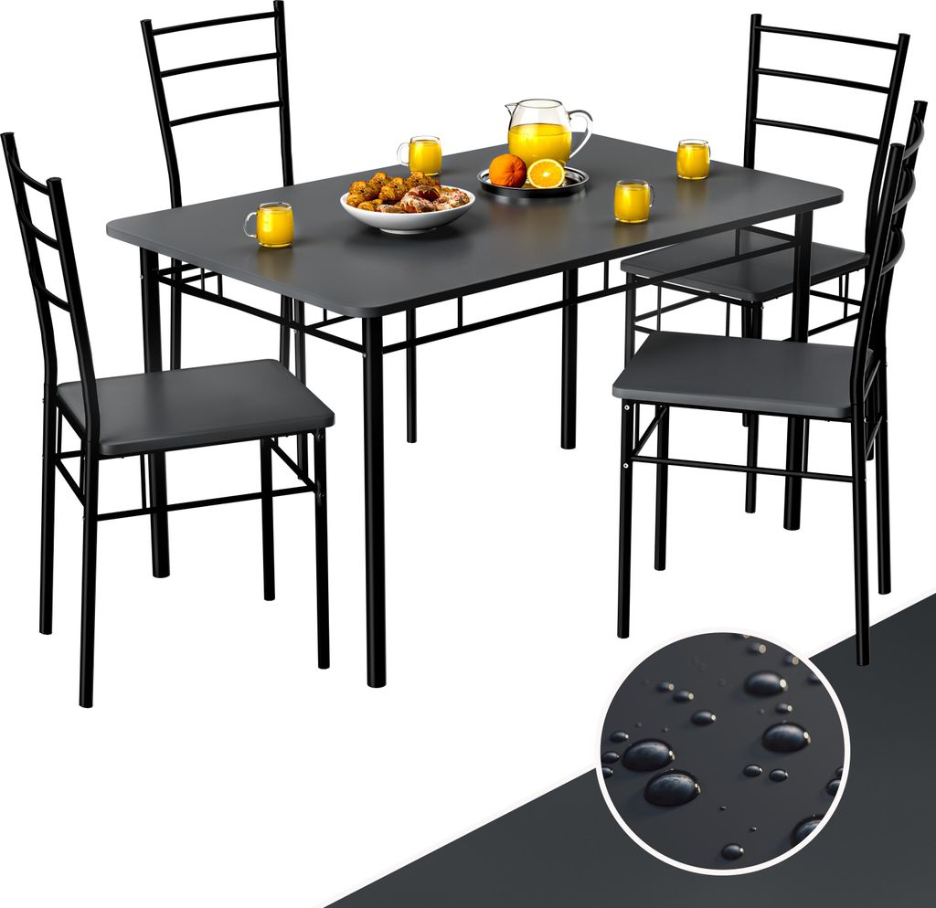 CASARIA® Ensemble LEO table avec 4 chaises anthracite MDF Image du produit 