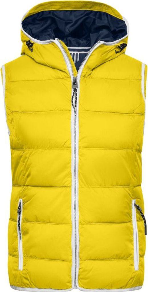 Modische Steppweste mit angeschnittener Kapuze sun-yellow/white, Gr. XL