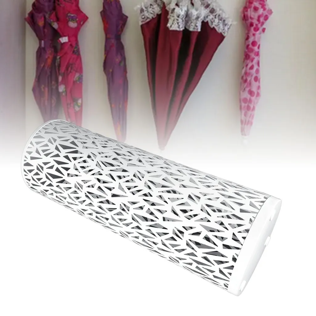 Porte-parapluies blanc en métal perforé, structure robuste pour hôtel - 5