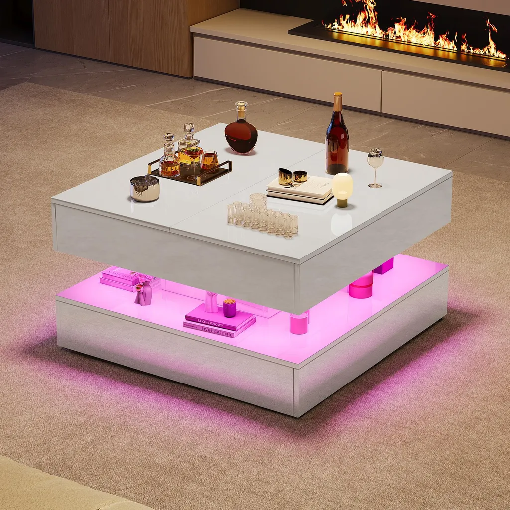 Commode de Salon LED RGB avec Tiroirs Push-to-Open Blanche 78x78x43 cm