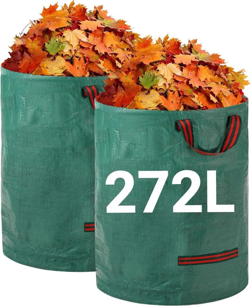 Laubsäcke für Gartenabfall - 2er Set 272 l - Schwerlast - Wiederverwendbar - Reißfest - Kunststoff - Armeegrün