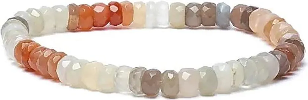Bracelet Pierre de Lune Multicolore Facette Qualité AA - Élastique 6mm