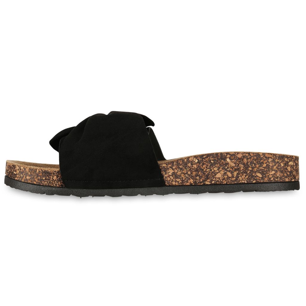 VAN HILL Damen Pantoletten – Sommer Sandalen Mit Schleife & Korkoptik, Flacher Absatz 2 Cm, Größe 37